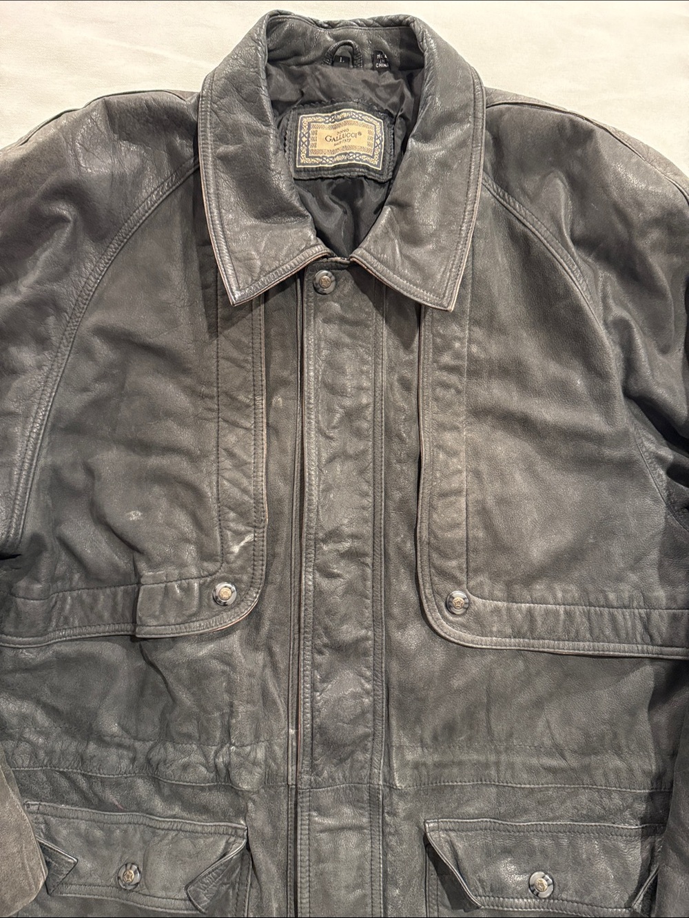 Vintage 90s Dino Gallucci Leather Coat Field Jacket Black Men's XL